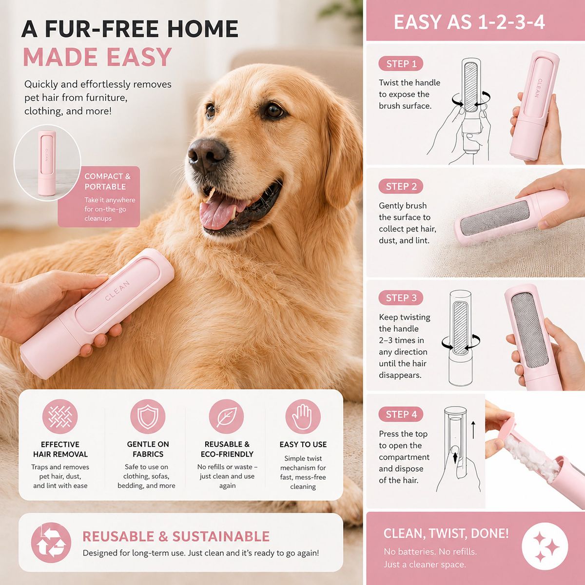 Pet Life Orotund Magical Lint and Pet Hair Removal Brush, Blue - thumbnail 7