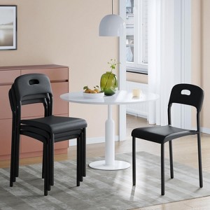 Dining Chairs Set of 1, Stackable Modern Kitchen Chairs, Plastic Dining Room Chair with Metal Legs, Waterproof & Stain-Resistant, Black - 1 of 4
