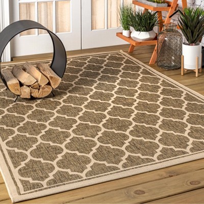 Trebol Moroccan Trellis Brown Beige 9' x 12' Indoor Outdoor Area Rug