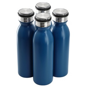 Gibson Home Marina 4 Piece 20 Ounce Double Wall Stainless Steel Thermal Bottle with Acrylic Lid in Matte Blue - 1 of 4