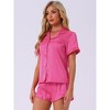 cheibear Women's Fashion Silky Satin Short Sleeve Top with Ruffle Hem Shorts Lounge Sets 2 Pcs - 3 of 4