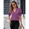Coolmee Women's Blouses Solid Color V Neck Smocked Cuff Tops Elegant Business Puff Sleeve Pullover Shirts - 3 of 4