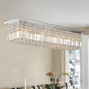 BAOURE 39.4in Modern Crystal Chandelier for Dining Room 8-Light Chrome Rectangle Raindrop Chandelier Contemporary Rectangular Pendant Light Fixture - 1 of 4