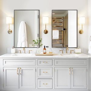 2 Pieces 36 In.H x 24 In.W Aluminum Alloy Fine Edged Right Angled Arch Black Hanging Mirror Frame Wall Mirror - 1 of 4