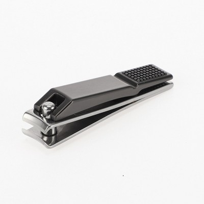 Unique Bargains Foldable Portable Small Nail Clippers Bright Black Silver Tone 1 Pc