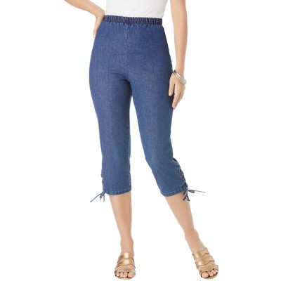 Roaman's Women's Plus Size Comfort Stretch Lace Up Capri Jean