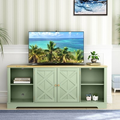 Coastal Farmhouse 70" Weathered Green TV Stand with Cabinet