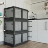 Modern Sideboard Decorative Storage Cabinet, 4-Pack Transparent Stackable Storage Bins with 5 Doors and Wheels, Folding Plastic Craft Container, Black - 2 of 4