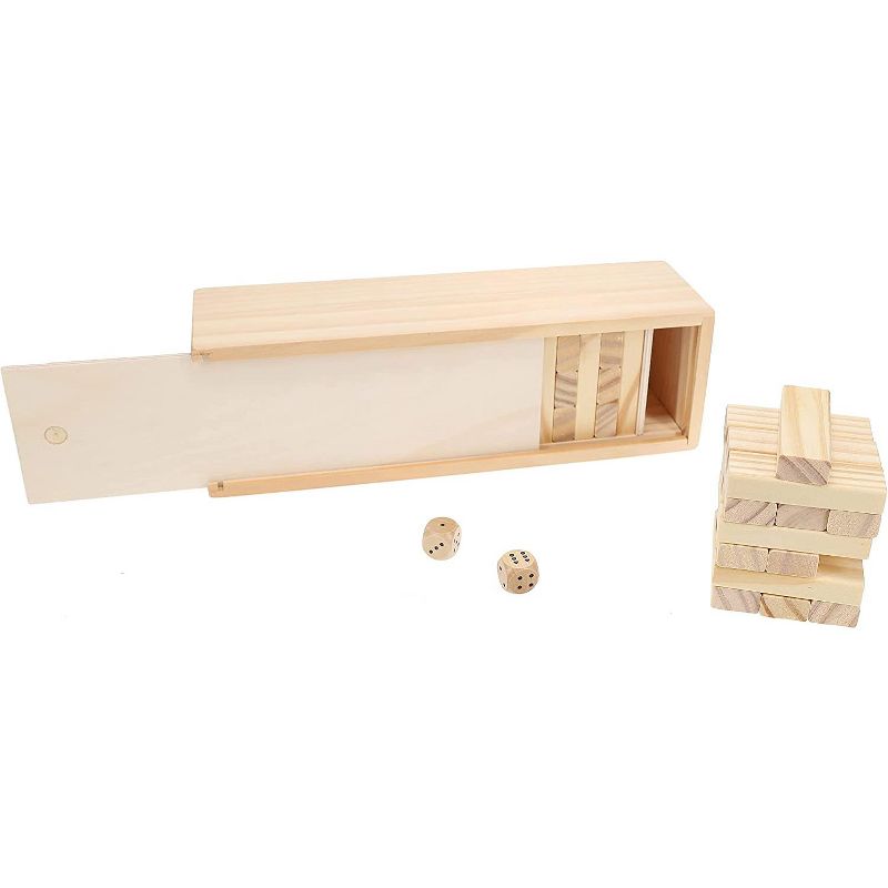 WE Games Wood Block Stacking Party Game That Tumbles Down when you play - Includes 12 in. Wooden Box and die, 6 of 11
