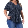 Agnes Orinda Women's Plus Size Pleated Front V Neck Short Sleeve Retro Floral Blouses - 2 of 4