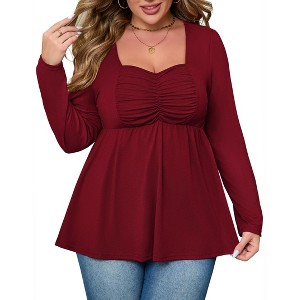 Women Plus Size Tunic Tops Casual Long Sleeve Swing Flowy Blouse Loose Shirts - 1 of 4