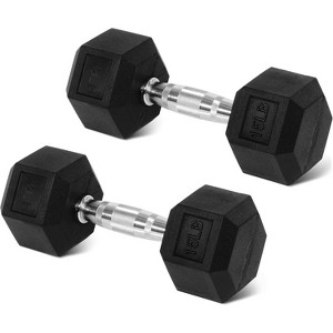 Rubber Encased Hex Dumbbell Set, Cast Iron Weights with Anti-Slip Grip for Home Gym Strength Training - 1 of 4
