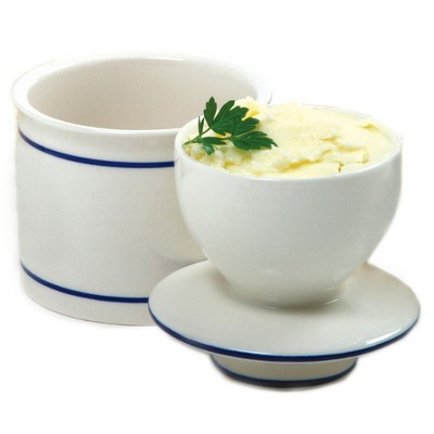 Kook Butter Keeper Dish, Ceramic Crock With Lid, For Soft Butter