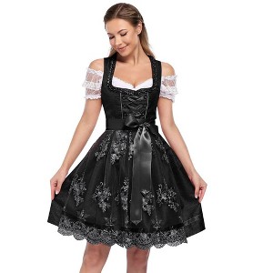 Women's Short Sleeve Satin Dress 3 Pieces Dress Costumes for Carnival Halloween - 1 of 4