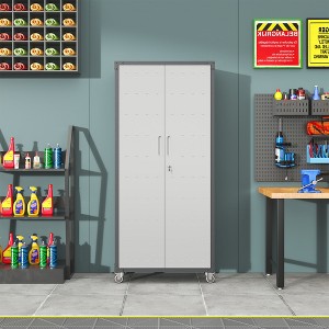 71" Metal Garage Storage Cabinet with Wheels - Heavy-Duty Tool Storage Cabinet for Home, Office, School,  Gray - 1 of 4