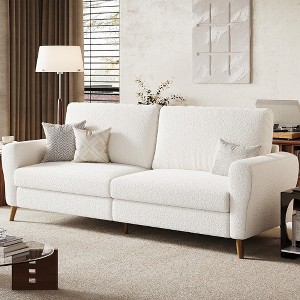 84" Sofa, 3 Seater Couch for Living Room, Modern Loveseat, Boucle Sofa with Deep Seats and Wide Armrests, Wood Legs, Easy Assembly, Dark Blue - 1 of 4