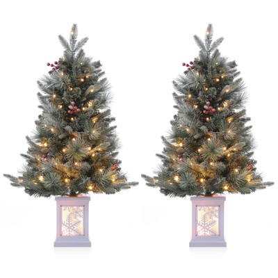 Homhougo 3FT Snow Flocked Fiber Optic Christmas Tree with Light Box Effect, Classic Mini Tree for Indoor Holiday Decor