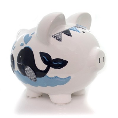  Bank 7.5" Blue Double Whale Pig Bank Save Money Ocean  -  Decorative Banks 