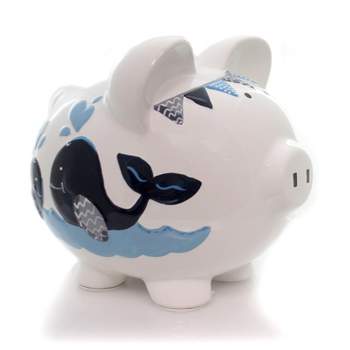 Child To Cherish 7.75 In Blue Double Whale Pig Bank Save Money Ocean Decorative Banks