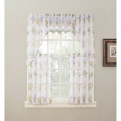 White Floral Semi-Sheer Rod Pocket Kitchen Valance