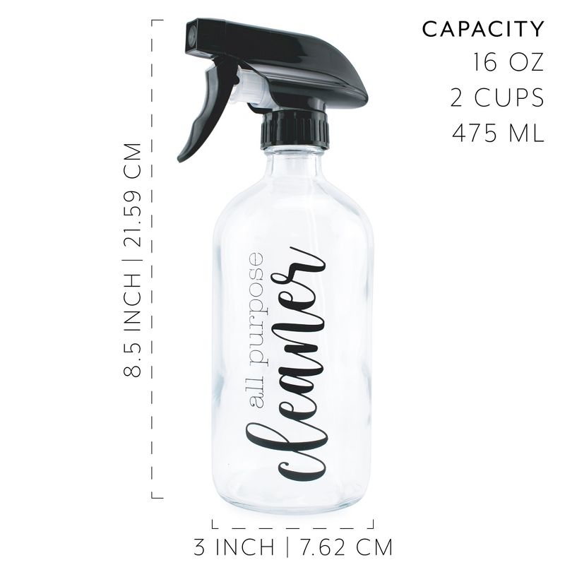 Cornucopia Brands 16oz Glass Cleaning Spray Bottles Set, Pre-Labeled, 4pc Set; Refillable Trigger Sprayers w/ Farmhouse Script Labels, 2 of 7