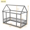 CAVINAS Twin/Full Size Kids Montessori Bed with House Roof Frame,Floor Bed with Safety Guardrails,Toddler bed for Bedroom,Gray/White/Brown - 3 of 4