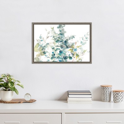 Eucalyptus Watercolor Botanical Framed Canvas Wall Art in Grey