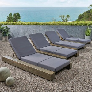 Christopher Knight Home Daphne Patio Adjustable Acacia Wood Chaise Lounge with Cushion (Set of 4) - 1 of 4