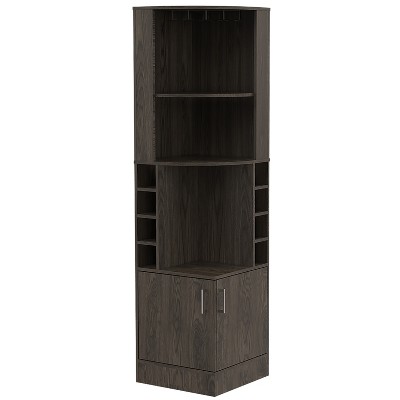 HomeRoots 71" Dark Brown Wood Corner Bar Cabinet With Two Doors