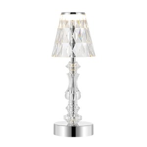 JONATHAN Y 12.75" Lillian Bohemian Classic Acrylic Rechargeable Integrated LED Table Lamp Clear/Chrome: Touch Sensor, Nightstand Friendly - 1 of 4
