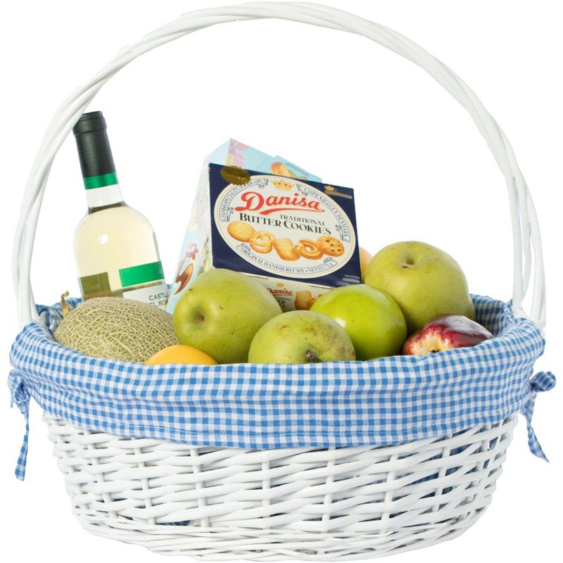 Vintiquewise White Round Willow Gift Basket, with Gingham Liner and Handle, 6 of 9