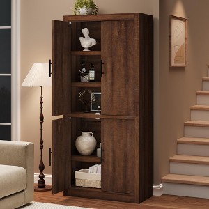 Tall Wooden Kitchen Pantry Cabinet,Farmhouse 4-Magnetic Door Freestanding Food Storage Cupboard Pantry Cabinet with Adjustable Shelves & Large Storage - 1 of 4