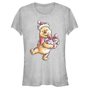 Juniors Winnie the Pooh Adorable Christmas Gift Sketch T Shirt - 1 of 4