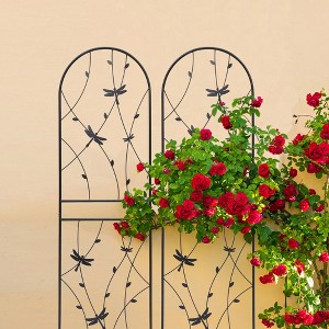 MAYEERTY 4 Pack Metal Garden Trellis 86.7 x 19.7 Inch Rustproof Climbing Plants Support Butterfly Deco Black Outdoor Flower - 1 of 4
