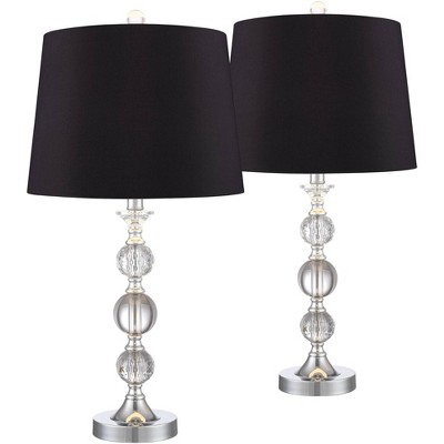 360 Lighting Solange Silver Stacked Crystal Black Shade Table Lamps Set of 2