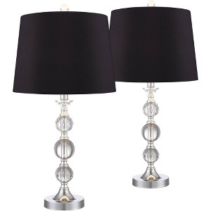 360 Lighting Solange 25" High Modern Luxe Table Lamps Set of 2 Silver Finish Metal Stacked Crystal Black Shade Living Room Bedroom Bedside Nightstand - 1 of 4