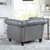CAVINAS Chesterfield Sofa with Rolled Arm, Modern PU Leather 3 Seater Sofa Couch, Upholstered Vintage Couch for Living Room - 2 of 4
