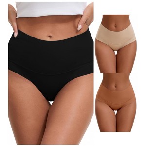 INSPIRE CHIC Women's High Waist Tummy Control Full Coverage Briefs Breathable Panties 3 Packs - 1 of 4