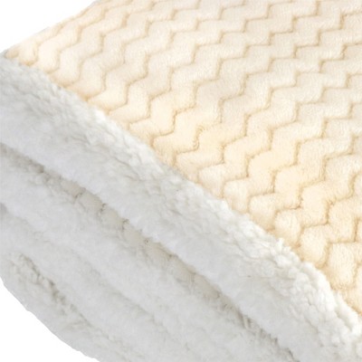 Cream Reversible Sherpa Fleece Throw Blanket, 50" x 60"