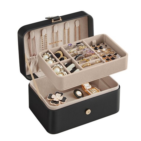 Songmics Jewelry Box, Travel Jewelry Case, 2-layer Jewelry Holder  Organizer, 4.3 X 6.3 X 3.1 Inches, Portable, Versatile Earring Storage Ink  Black : Target