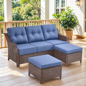 Buenhomino 3 Pieces Patio sectional Sofa Set, U Shape Patio Convertible Sofa Set with Water-Resistant and Washable Cushions - 1 of 4
