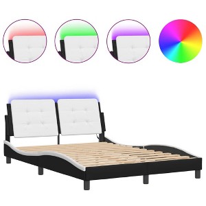 vidaXL Bed Frame with LED Lights - Black/White Faux Leather Full Size, Foam-Padded Headboard, Modern Waved Design, 53.9"x74.8" - 1 of 4