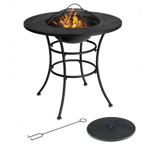 WELLFOR 31.5" Outdoor Wood Burning Fire Table & Cover W-10257 Black - 1 of 4