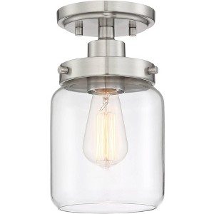 360 Lighting Devonshire Modern Farmhouse Ceiling Light Semi Flush Mount Fixture 6" Wide Brushed Nickel Clear Glass Open Bottom Shade for Bedroom House - 1 of 4