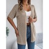 Women's Crochet Lightweight Cardigan Short Sleeve Boho Casual Open Front Sweater Tops - 3 of 4