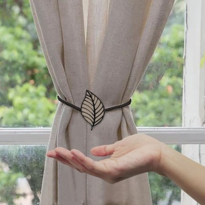 Taupe Leaf Motif Resin Magnetic Curtain Tiebacks, Set of 2