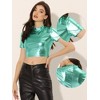 INSPIRE CHIC Women's Party Short Sleeve Mock Neck Holographic Metallic Crop Top - 2 of 4