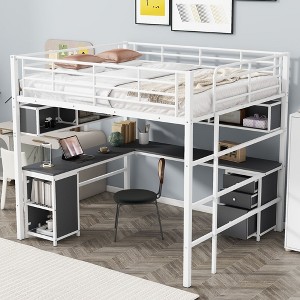 NicBex Full Bunk Bed with "L" Shape Desk Metal Frame Bed Frame with Storage Racks, 3 Drawers, Ladder and Guardrails, No Box Spring Required - 1 of 4