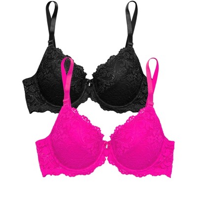 Smart & Sexy Womens Signature Lace Push-up Bra 2-pack Black Hue/m Pink 36d  : Target