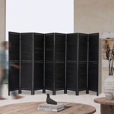 5.6-Foot Tall 8-Panel Wooden Room Divider, Foldable Privacy Screen, Stand-Alone Blind Partition for Home Office, Dining, Bedroom
